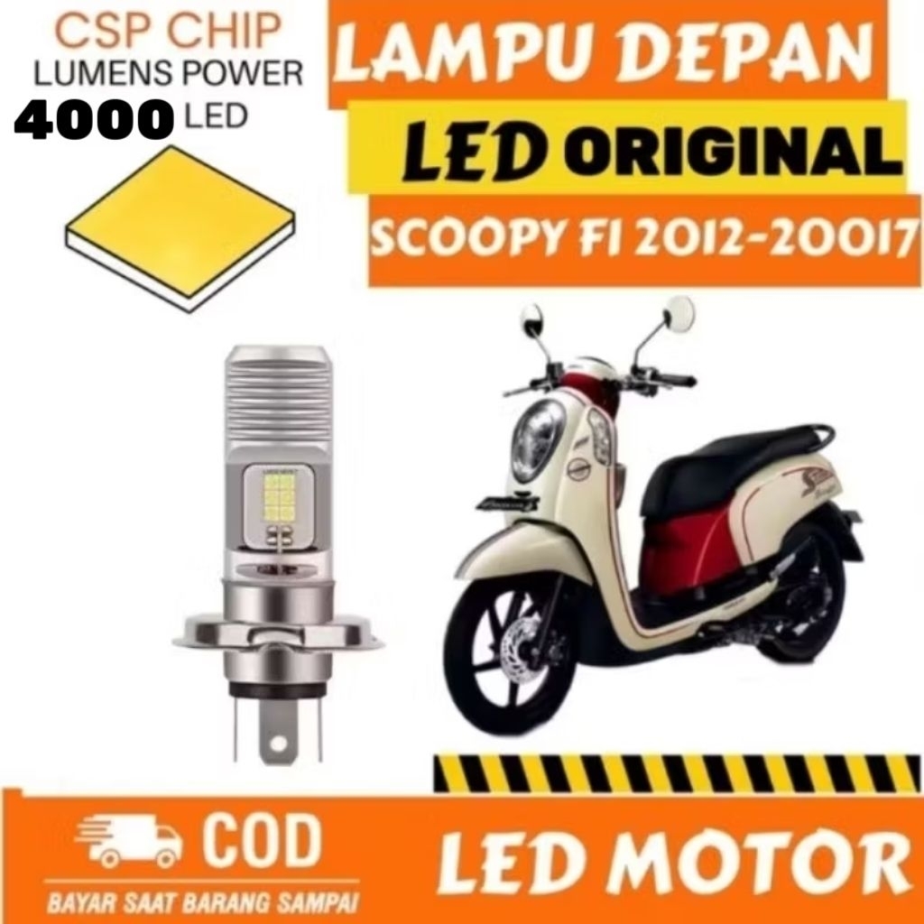 LAMPU DEPAN LED MOTOR HONDA SCOOPY FI 2012-2017 SUPER TERANG ORINAL H4