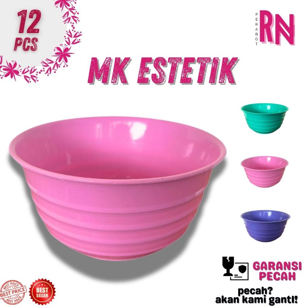 (12 PCS) MANGKOK ESTETIK / MANGKOK PLASTIK / MANGKOK LUCU / MANGKOK MURAH / MANGKOK CANTIK