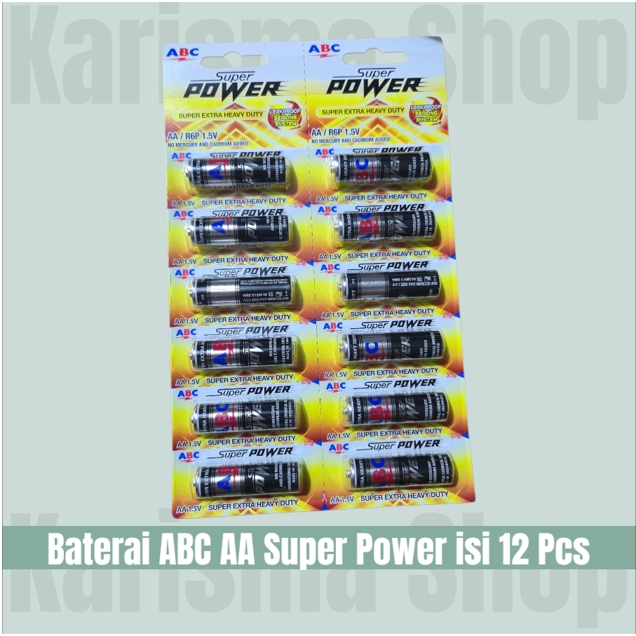 BATERAI AA/A2 ABC SUPER POWER ISI 12 PCS / KEMASAN RENTENG BATRE JAM