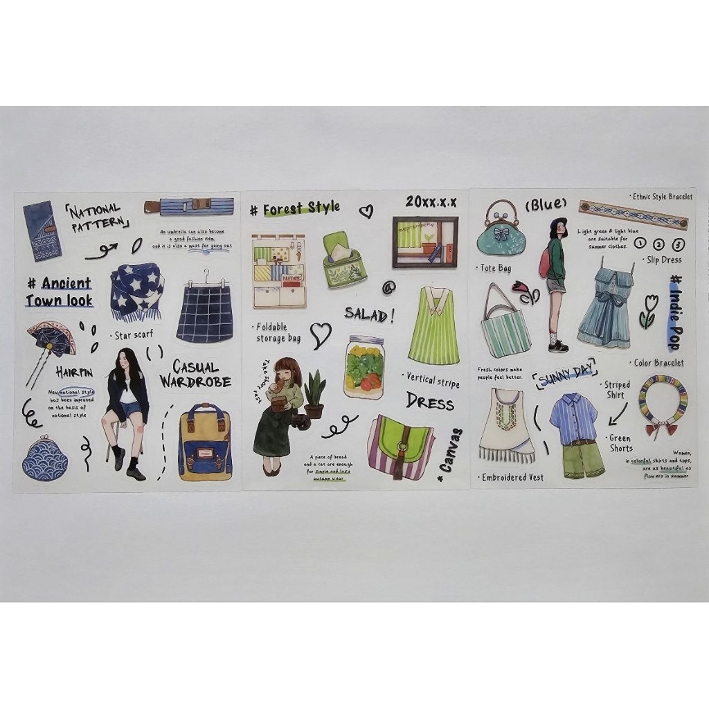 

(Baca Deskripsi) Cardlover Deco Sticker Look OOTD - Green, Tosca & Blue