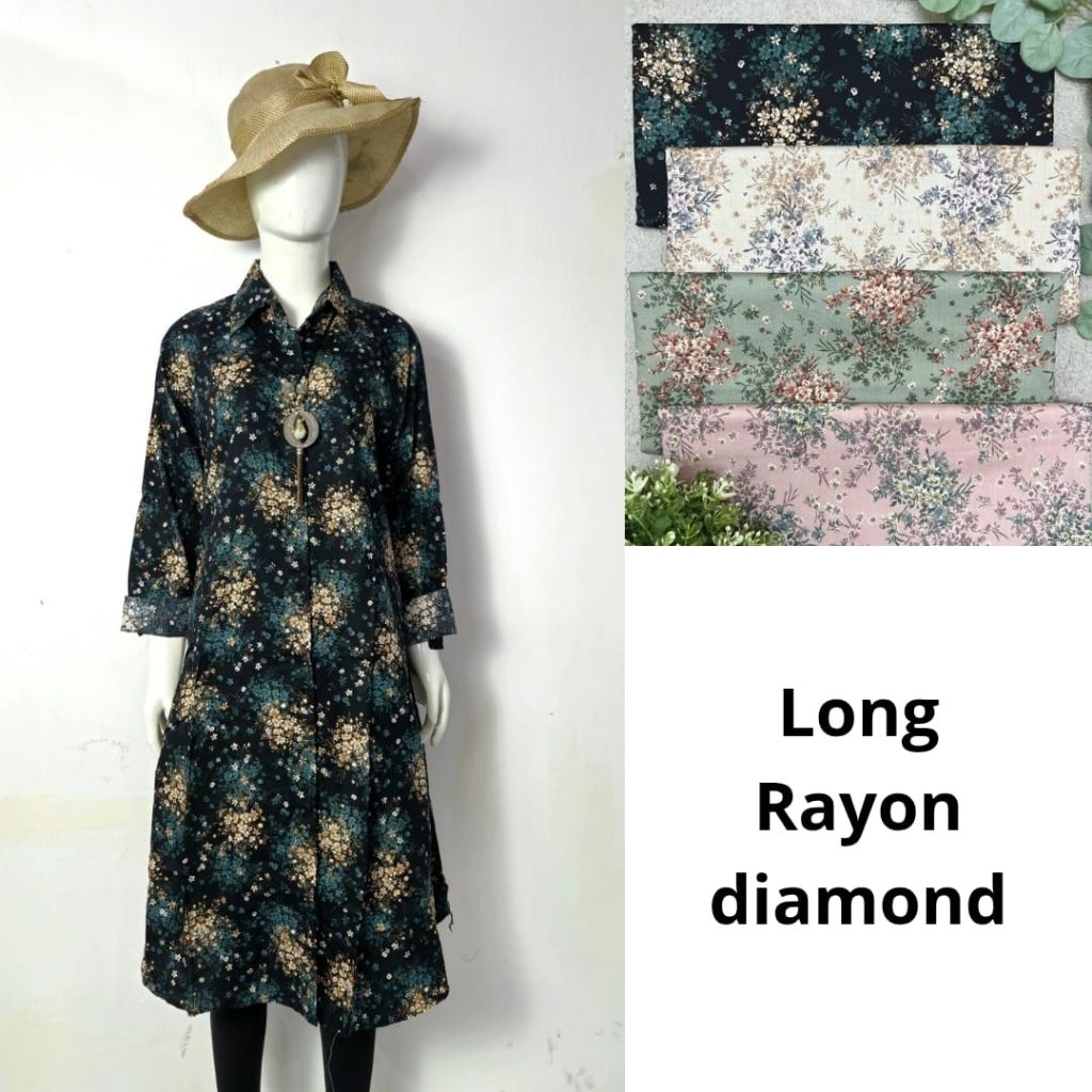 Tunik Kemeja Katun Rayon Diamond import Motif Full Bunga New#877