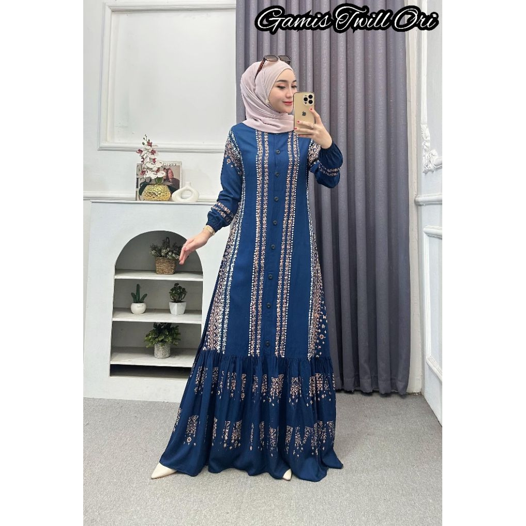 Gamis Twill Original Kancing Depan Busui Model Rempel Bawah