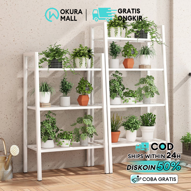 Rak bunga besi Rak Besi 4/5 Tingkat Rak susun Rak Bunga Rak Display  Rak Penyimpanan Balkon Besi Tem