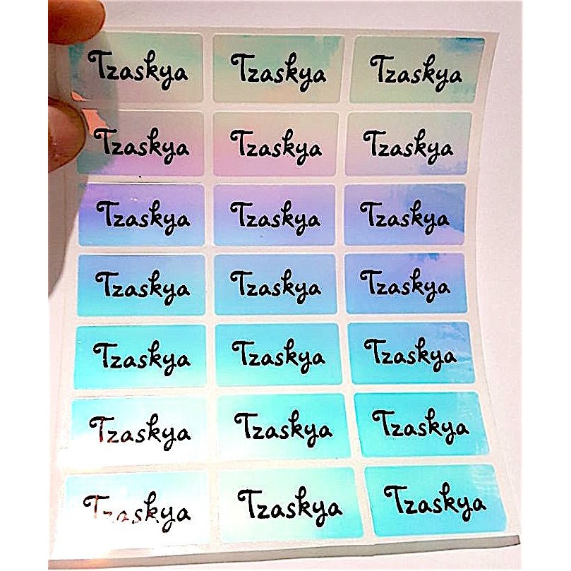 

Label Nama Anti Air Sticker Waterproof Polos Biru Hologram