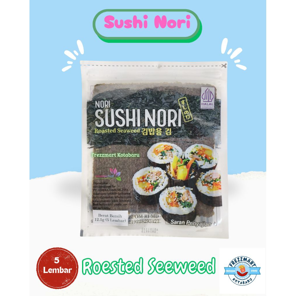 

Nori 5 Lembar Rumput Laut Kering Kimbab Onigiri Roested Seaweed Lembaran 12,5 Gr Frezzmart Kotabaru