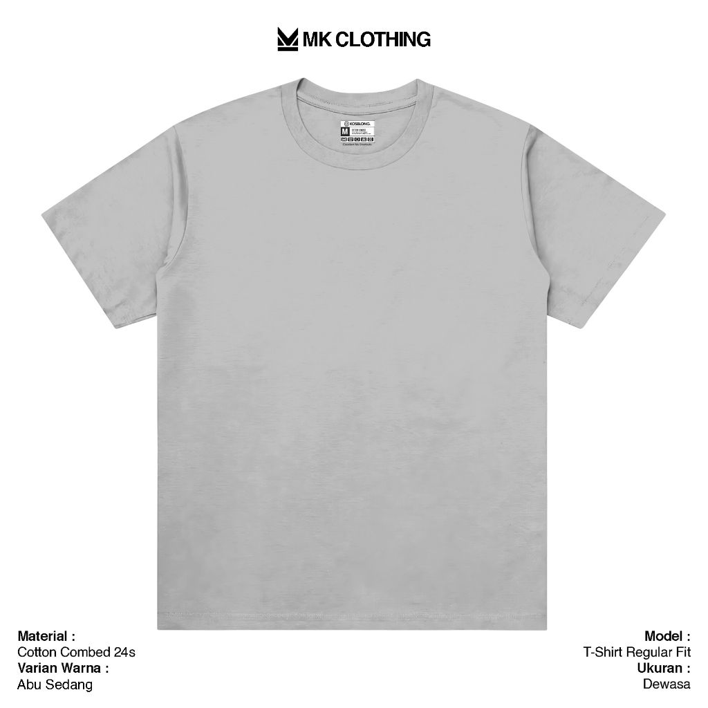 Kaos Polos 24s Dewasa Pria dan Wanita Unisex Lengan Pendek- Abu Sedang