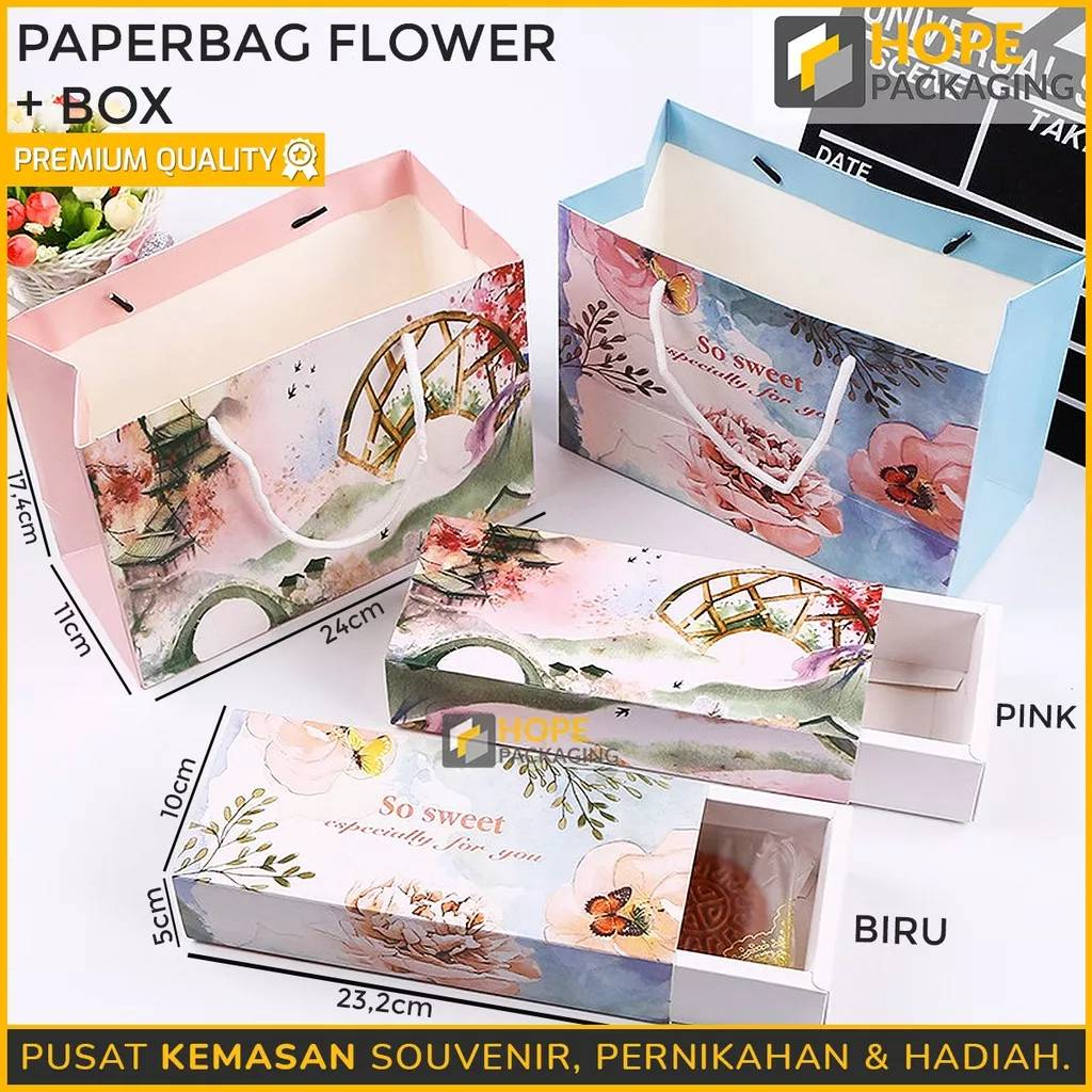 

PaperBag + Box Kue/ Gift Box 1 Set/ PaperBag Flower Set Box/ Paperbag Box Premium