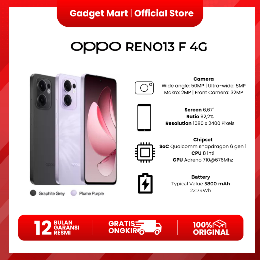 OPPO Reno13 F 4G 8GB / 256GB - Garansi Resmi