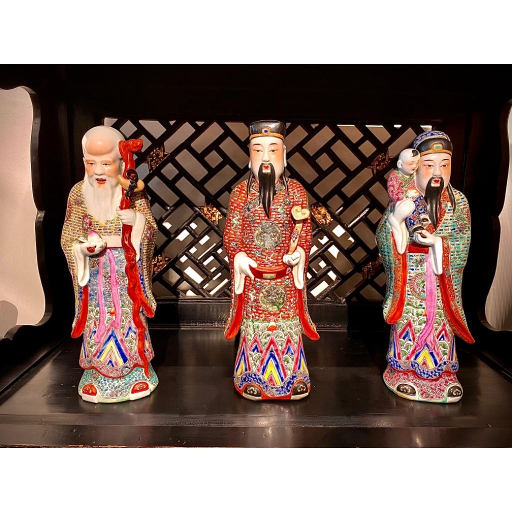 patung porcelain dewa Fu Lu Shou antique