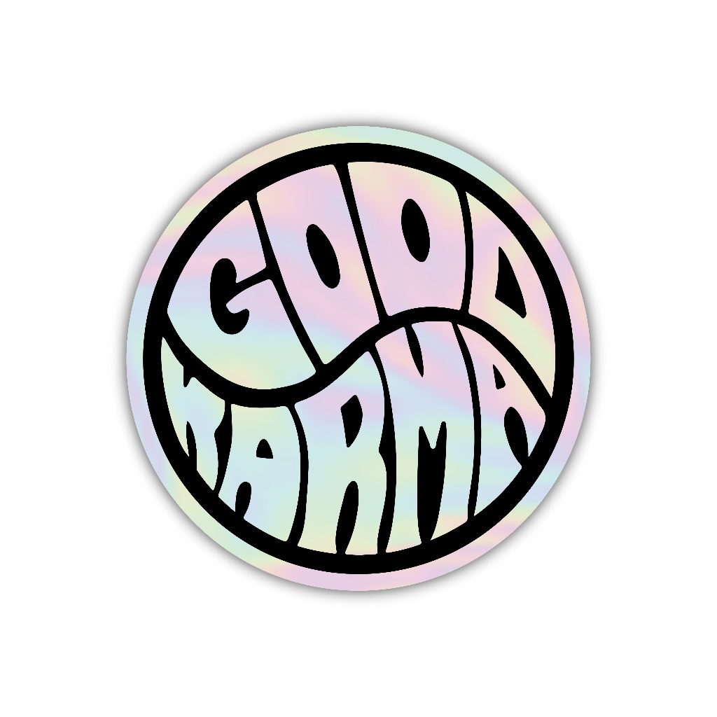 

Z450 sticker good karma aesthetic, stiker hologram satuan