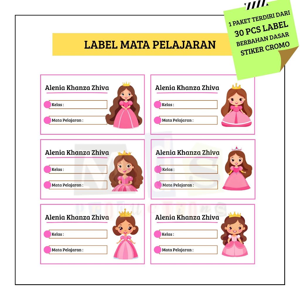 

30 PCS STIKER LABEL MATA PELAJARAN SEKOLAH TEMA PRINCESS ELSA FROZEN RAPUNZEL