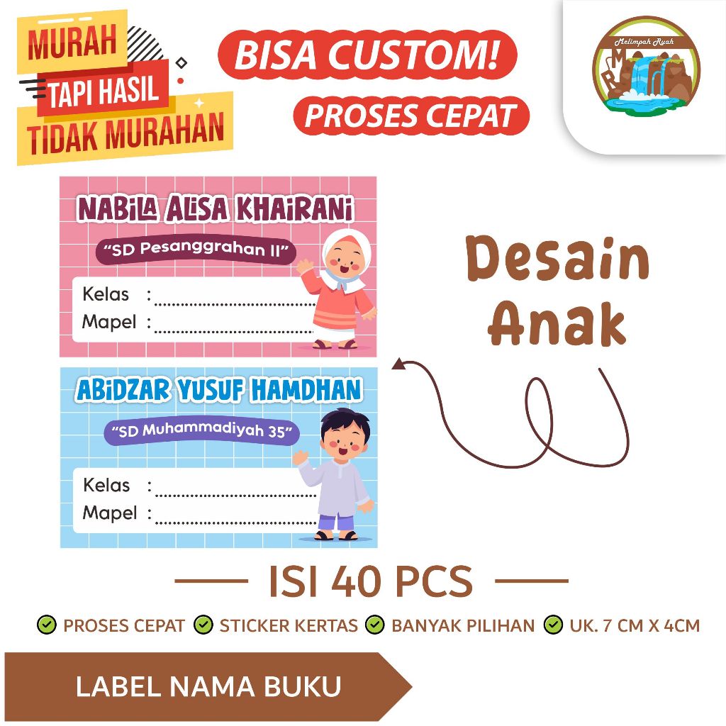 

(ISI 40 PCS) Stiker Nama Anak / Pelajaran / Sekolah [Gambar Anak] Untuk Buku [BISA CUSTOM]