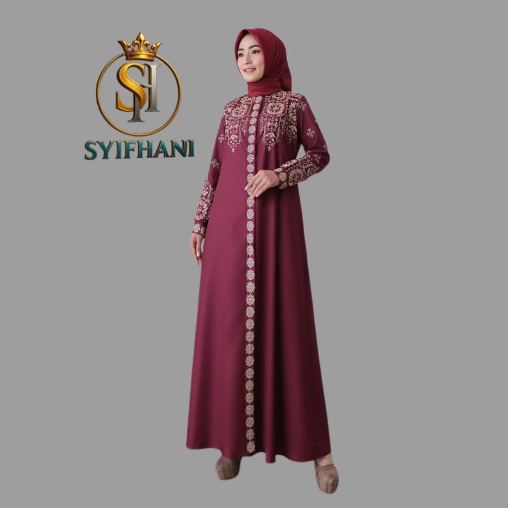 Syifhani - Gamis Model Madina Mustika Dengan Bahan Katun Toyobo Motif Bordir Dan Payet