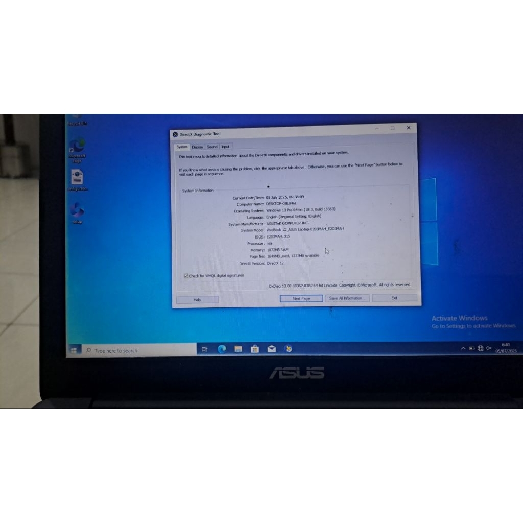 Laptop Notebook Asus E203MAH(Second)