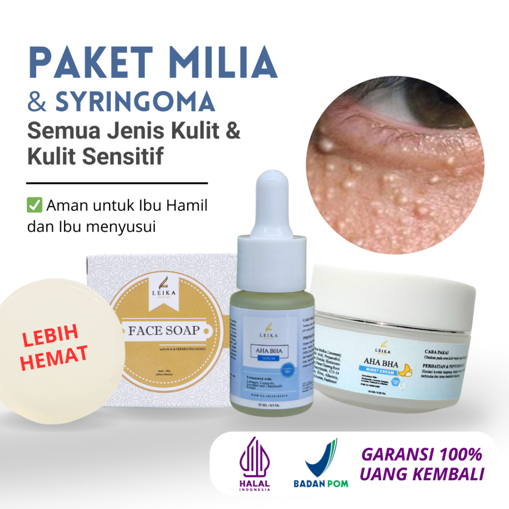 Paket 3in1 Khusus Milia di Wajah Paket Milia di Bawah Mata Leika Skincare Serum Milia Krim Milia