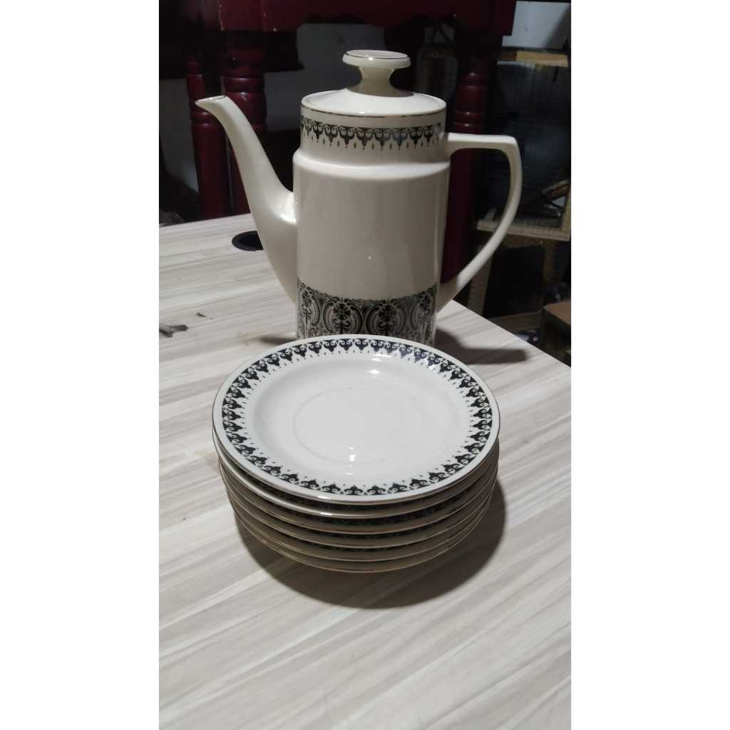 Set Peralatan Minum Teh Klasik KUN-LUN China 1 Teko 6 Piring Kuno Jadul Antik