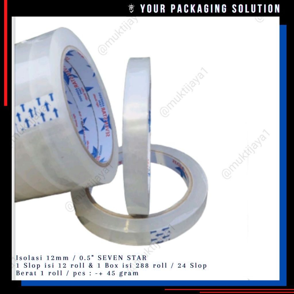 

ISOLASI 0.5" (12MM) • LAKBAN ISOLASI STAR TAPE / SEVEN STAR