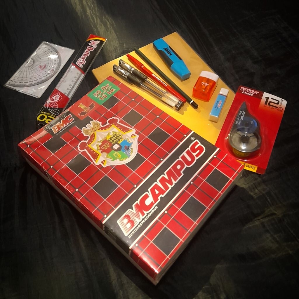 

(Paket B) Paket Buku Sekolah dan Alat Tulis Sekolah SMP SMA: Buku Campus BMC 50 Lembar, Sampul Coklat, Alat Tulis