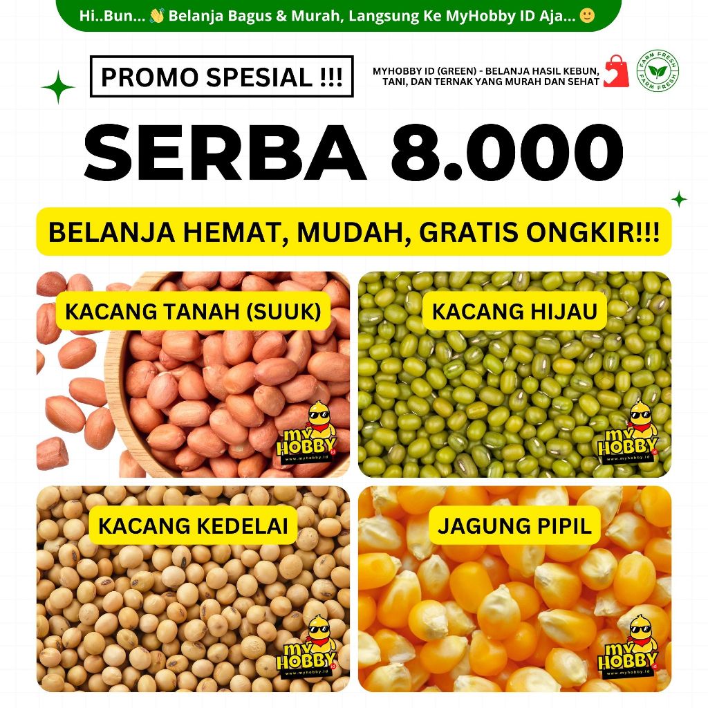

PROMO! Aneka Kacang & Jagung Pipil Serba 8.000! Kacang : Tanah (Suuk), Hijau, Kedelai. 8000 8K 8rb