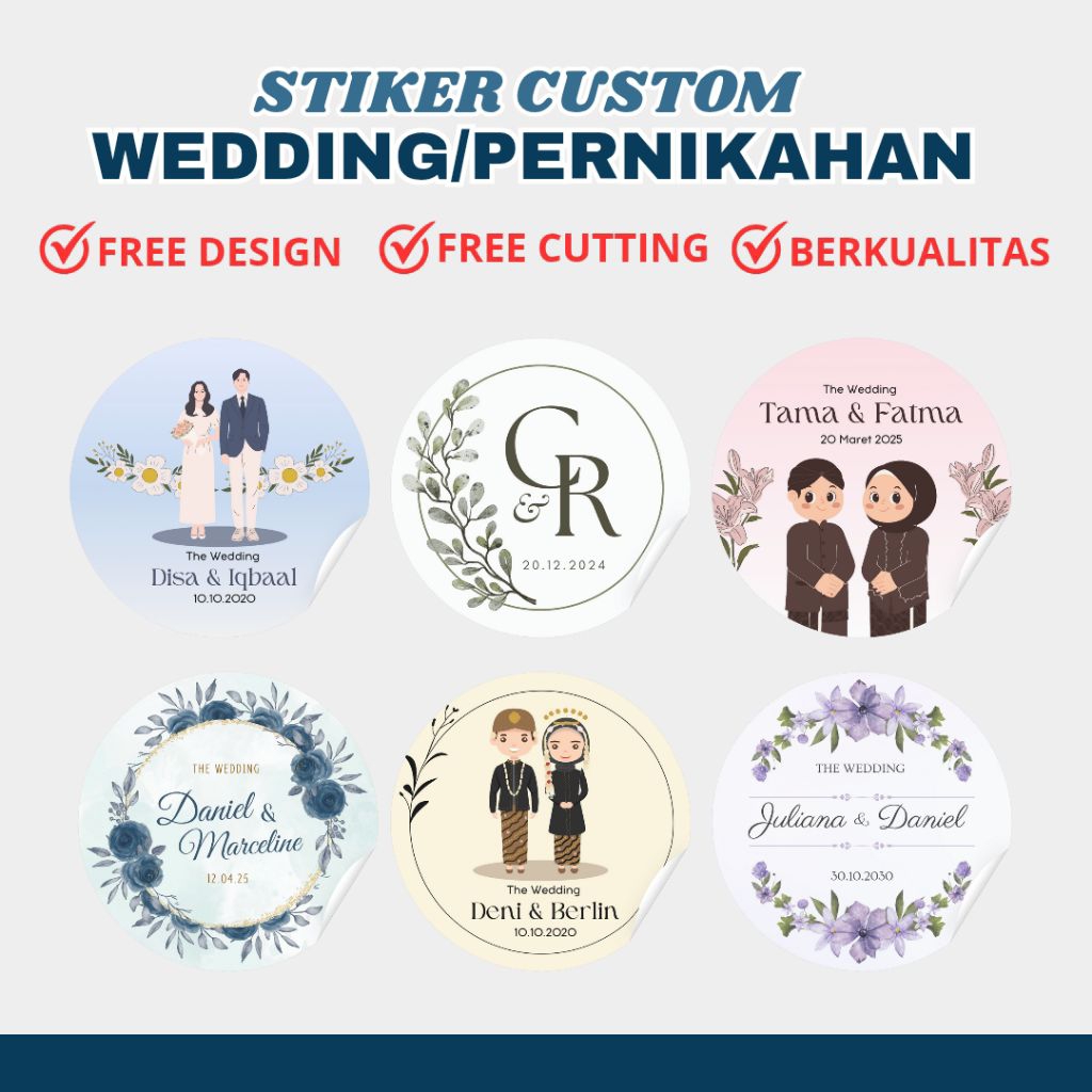 

STIKER SEGEL PERNIKAHAN STIKER WEDDING BENTUK BULAT FREE DESAIN FREE CUTTING BAHAN CHROMO GLOSSY PREMIUM TERMURAH