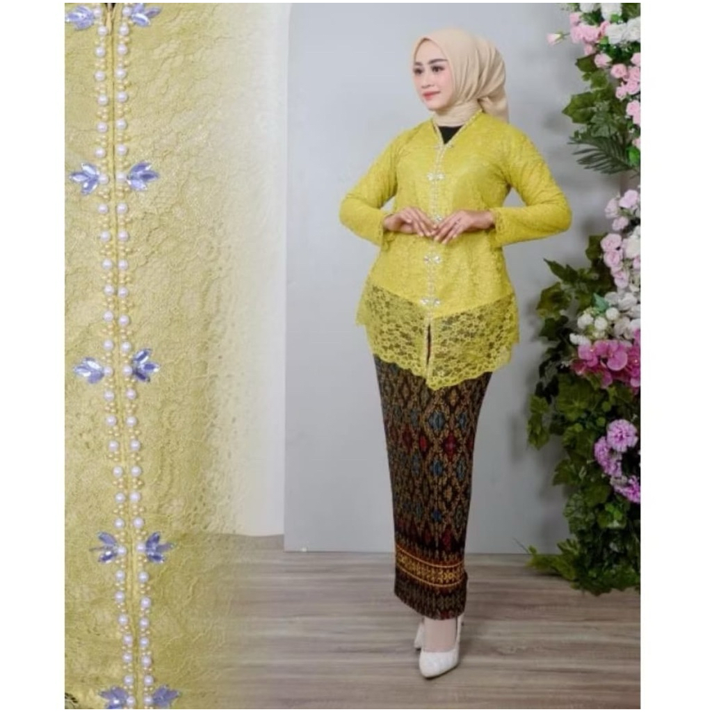 set kebaya encim brukat payet /kebaya jumbo LD 120-130/kebaya modern/kebaya wanita kekinian