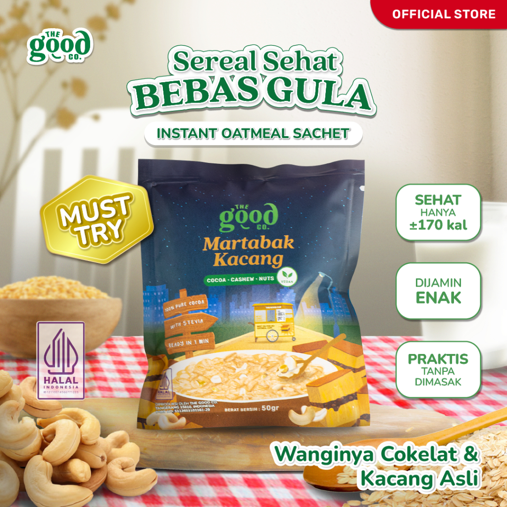 

The Good Co. - Oatmeal Sachet Tanpa Gula - Rasa UNIK Martabak Legit & Sehat - Martabak Kacang - 50g