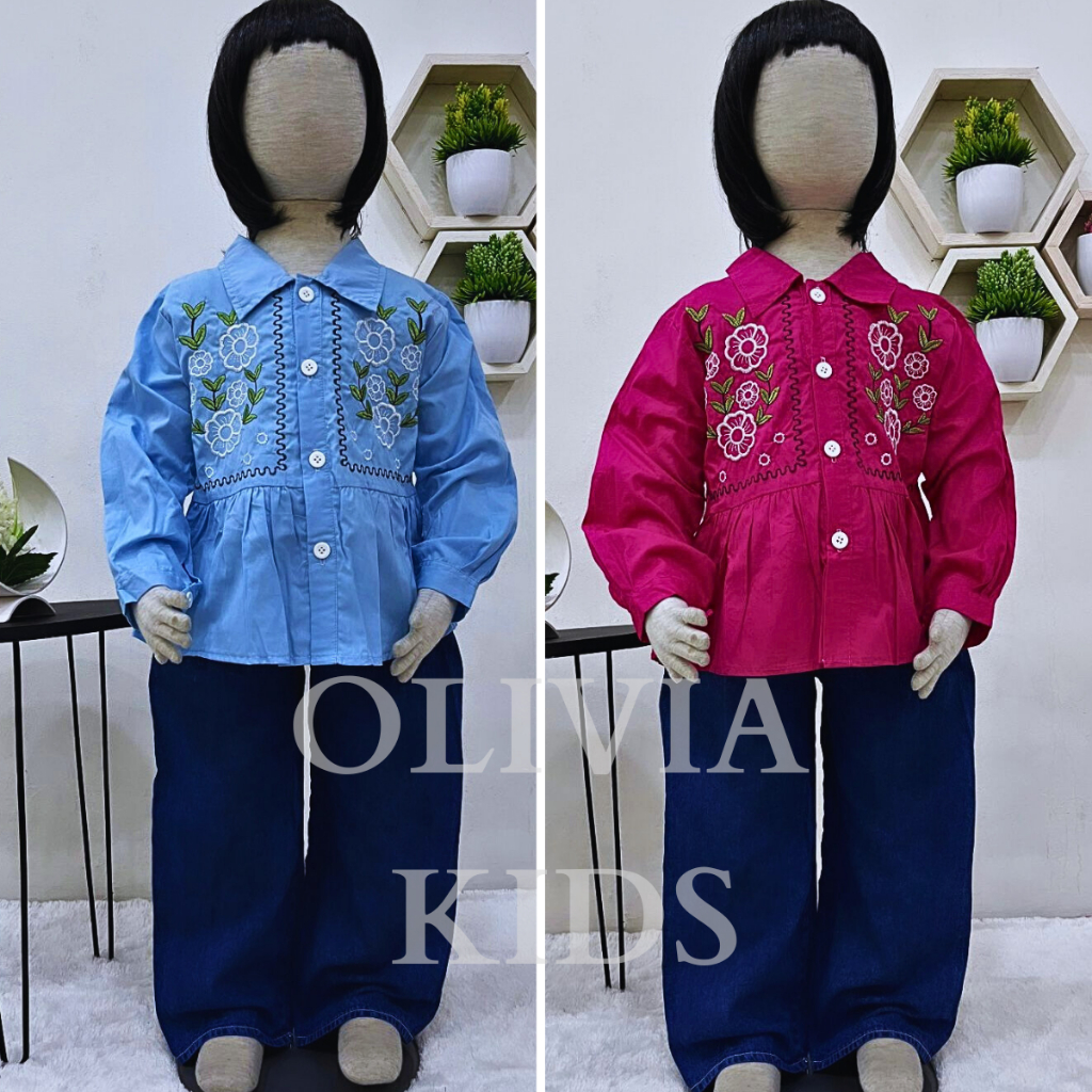 Stelan brokat anak perempuan import korean style celana jins kulot usia 3 - 12 tahun set kuromi anak
