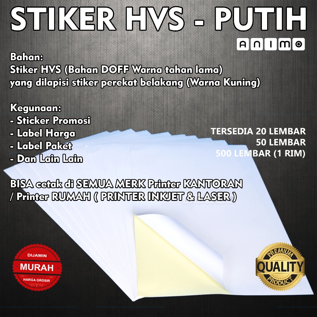 

Stiker HVS Putih Doff A4 isi 20 Lembar - Kertas Sticker HVS Matte Putih = 20 lembar