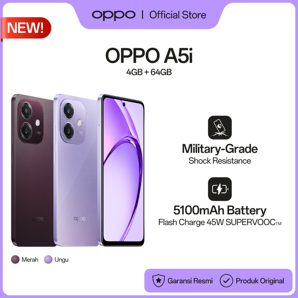 OPPO A5i 4GB+64GB [Military-Grade Shock Resistance, 5100mAh Battery, 45W SUPERVOOC Flash Charge]