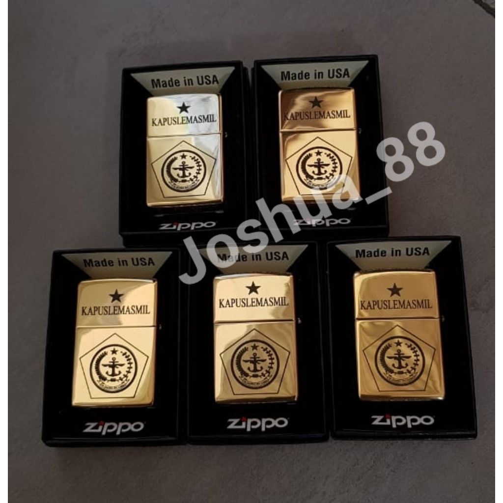 Zippo Custom Korek Api Ukir Logo KAPUSLEMASMIL MABES TNI Gold Bisa Ukir Nama Sendiri