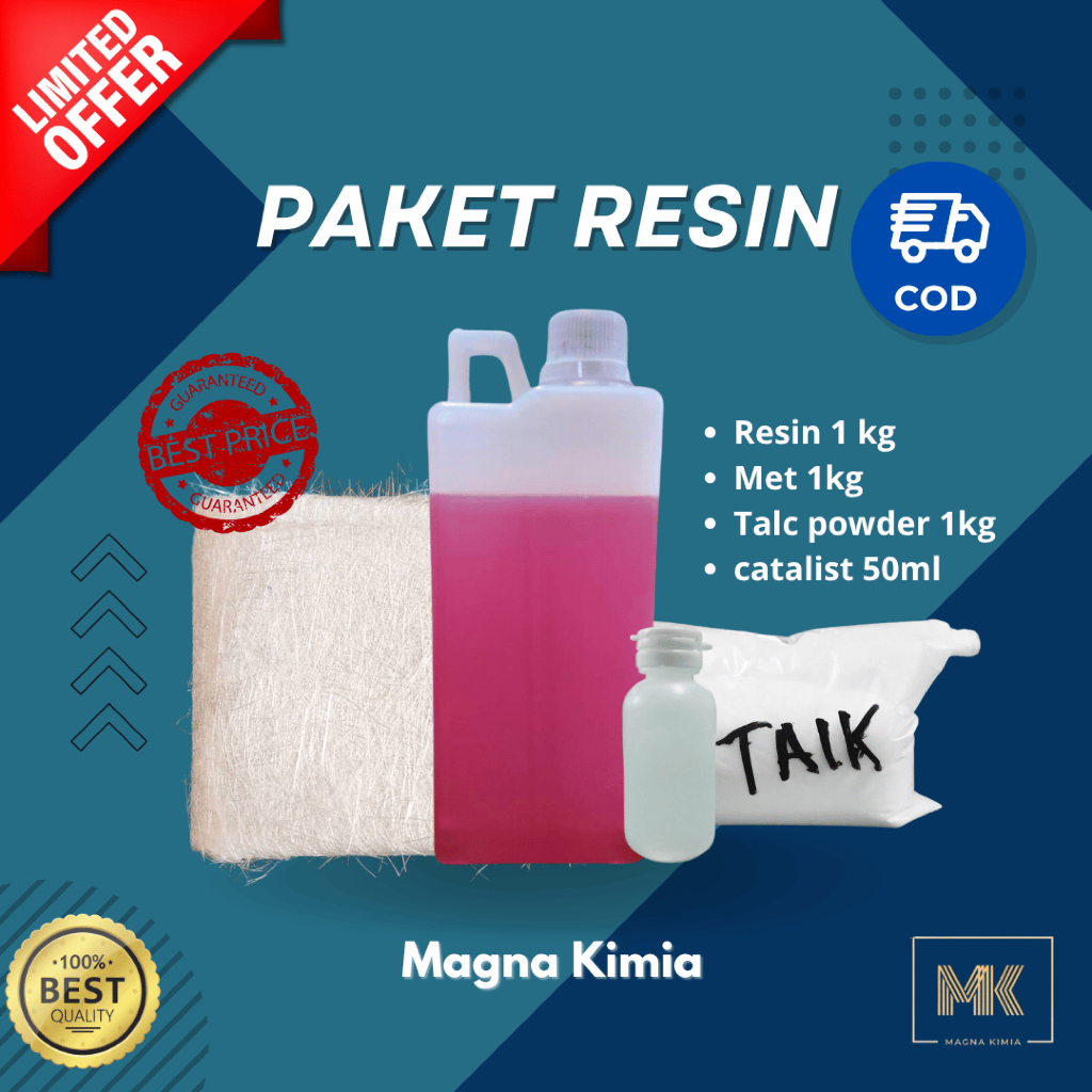 

Magna Kimia - Paket resin siap pakai - Resin 1kg, Mat 1kg, Talk 1kg & katalis 50ml