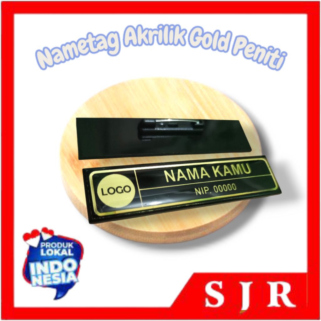 Nametag / Papan Nama Dada / Nama Dada Akrilik Gold Peniti Magnet