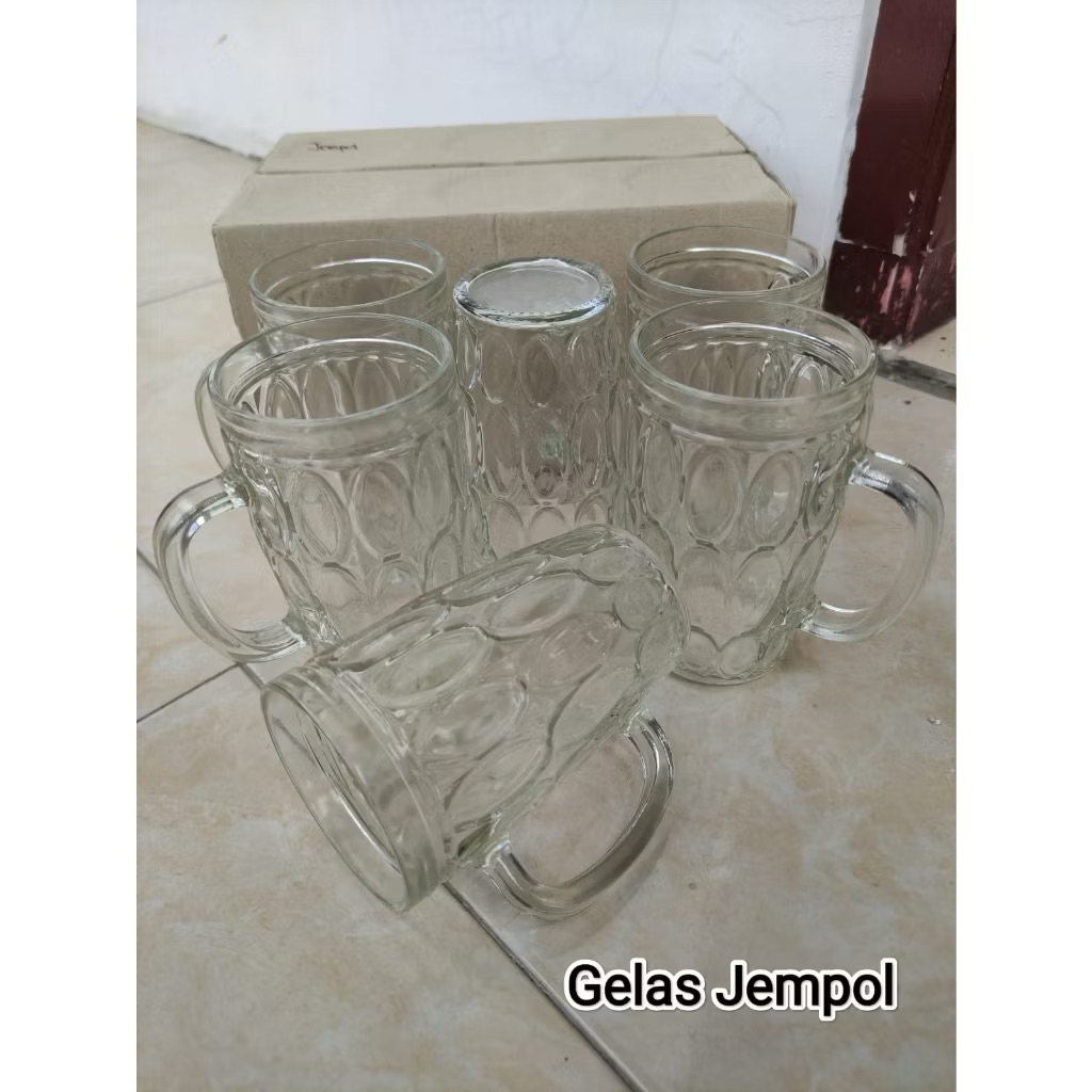 Gelas gagang kaca besar motif 6 pcs gelas kaca beling gelas Kedaung jempol
