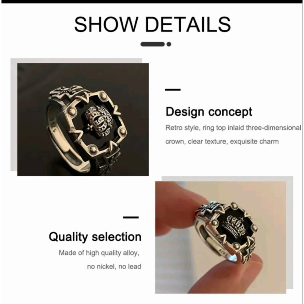 Cincin Retro Crown Pria Wanita - Model Unik & Elegan | Anti Karat, Alloy Premium