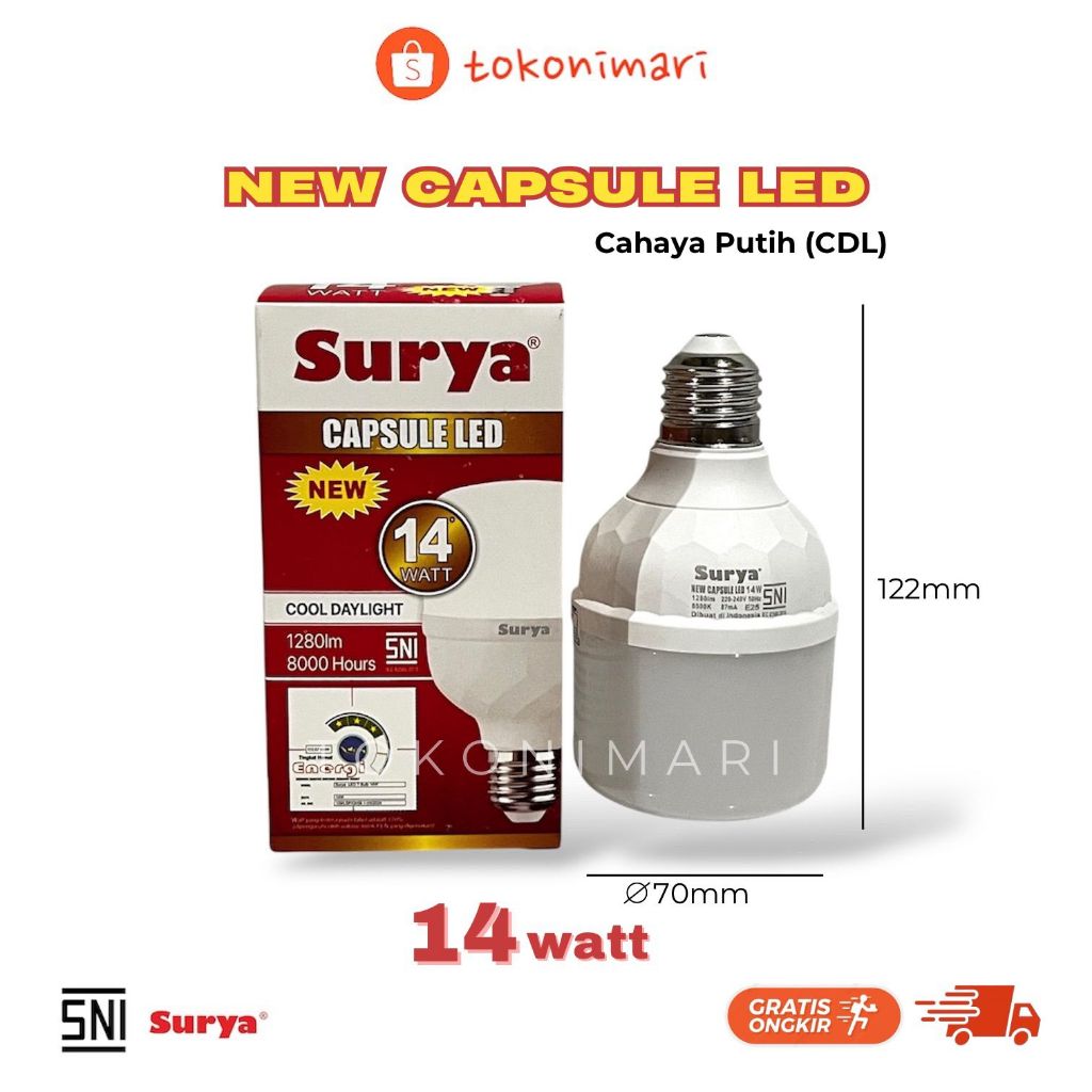 Surya Lampu Bohlam New Capsule LED 14 watt Cahaya Putih