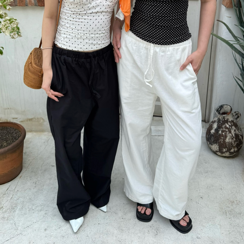 MIA LINEN PANTS | Celana Panjang Linen Baggy Wanita Loose Highwaist Everyday Basic Pants | PRETTY BA