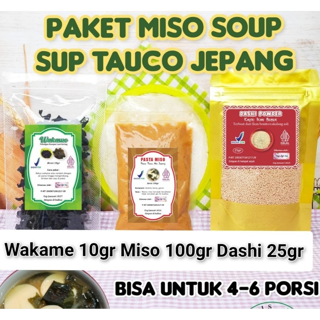 

Paket bahan Miso Soup (miso 100gr ,Dashi 25gr, Wakame 10gr) sup tauco jepang kaldu ikan tauco jepang wakame halal sup rumput laut sup ikan dashi enak halal termurah