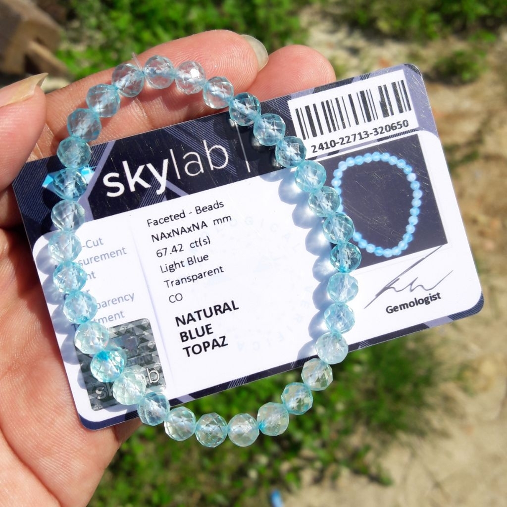 Gelang Batu Permata Natural Blue Topaz Include Memo Sertifikat