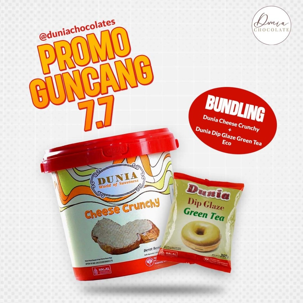 

candygurll PROMO 7.7 FREE GLAZE GREEN TEA 200 GR - DUNIA SPREAD CRUNCHY CHEESE 1 KG JAR