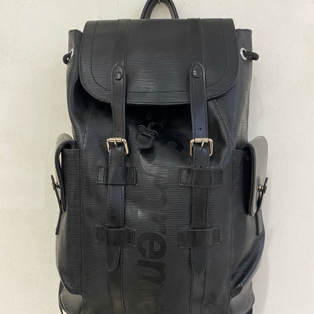 ransel jumbo leather lv supreme black good quality preloved