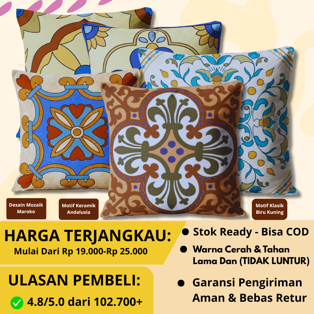 SARUNG BANTAL PRITING MOTIF TILE MEDITERANIA - Sentuhan Klasik & Mewah-