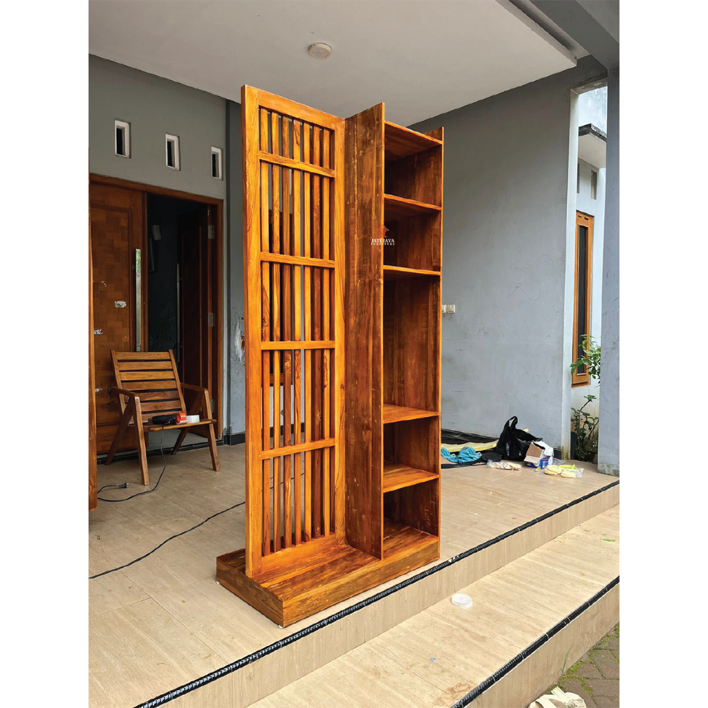 Rak Partisi Penyekat Ruangan Rumah Tamu Kayu Jati Asli Dekorasi