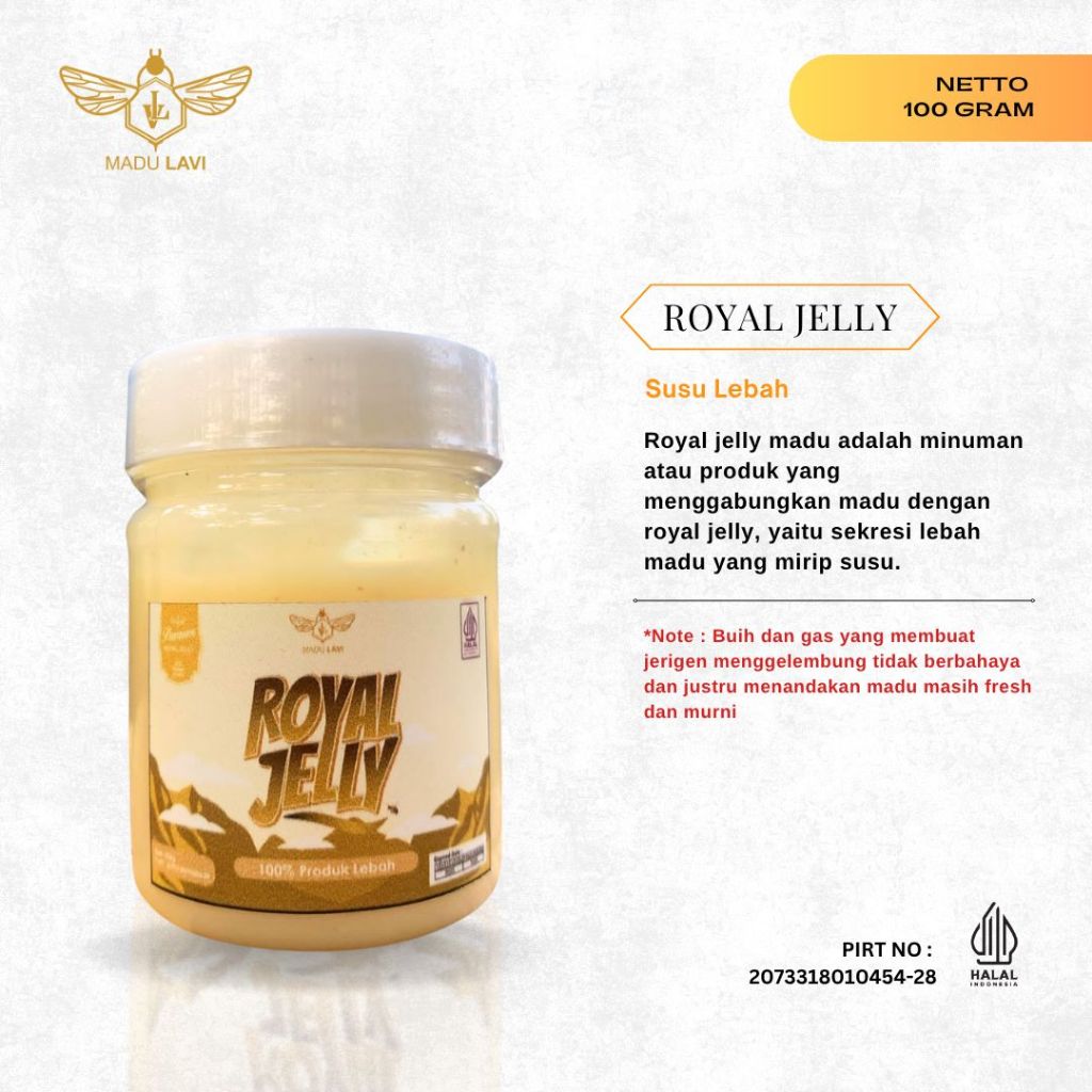

Madu Lavi produk Royal Jelly produk lebah mellifera kemasan 100gr