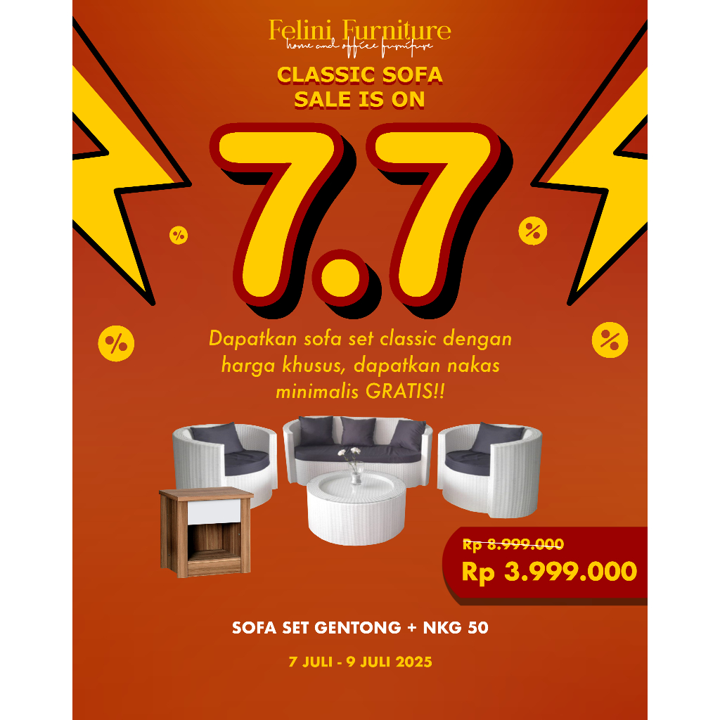 7.7 Sofa Set 311 Aesthetic Rotan Sintetis FREE NAKAS - Felini Furniture || SOFA-GENTONG