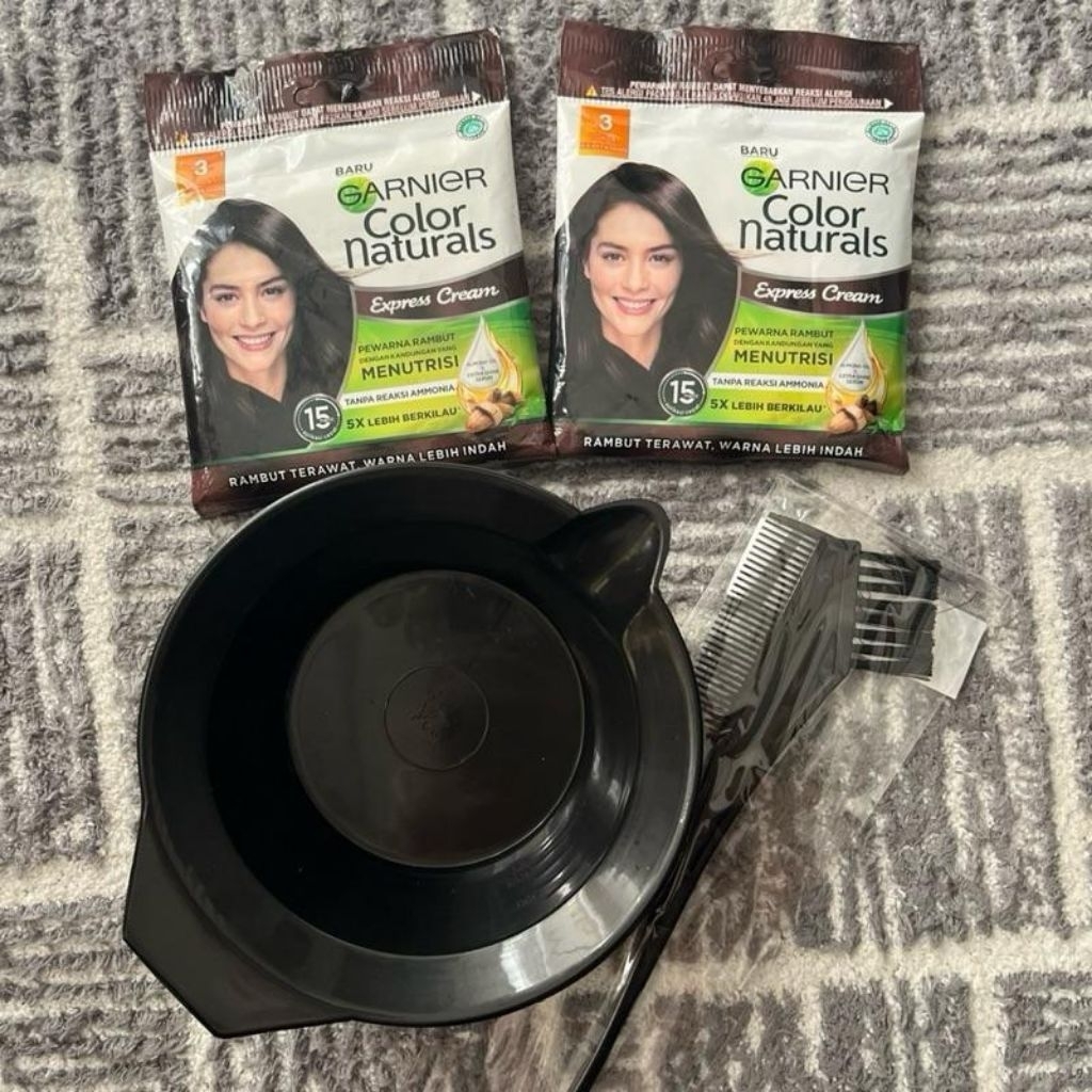 Paket Pewarna Rambut Garnier - 2pcs Garnier Coklat Kehitaman, Mangkok Cat & Sisir Cat