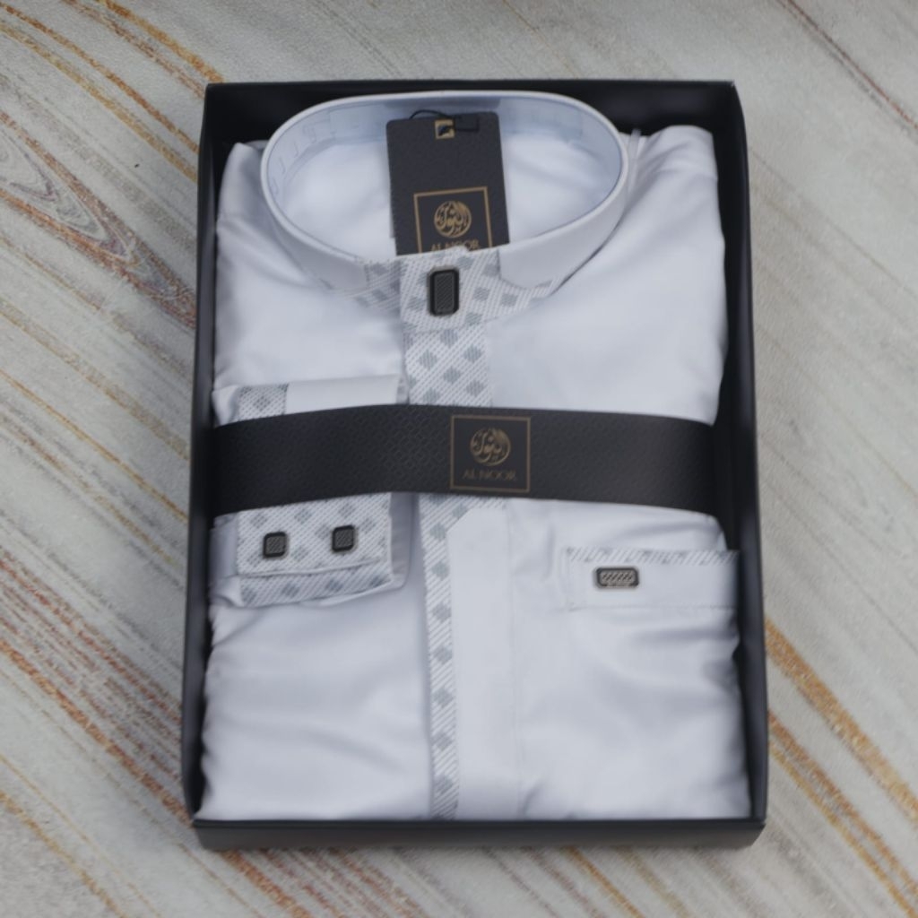 Jubah / Gamis Alnoor Remaja Hitam Putih Lengan Manset Premium