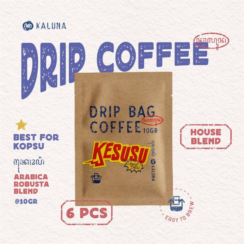 

Paket Hemat - 6 Pcs Drip Bag Coffee 70R:30A (Kesusu) - Kaluna Kopi Latte Instan Seduh Tanpa Ampas