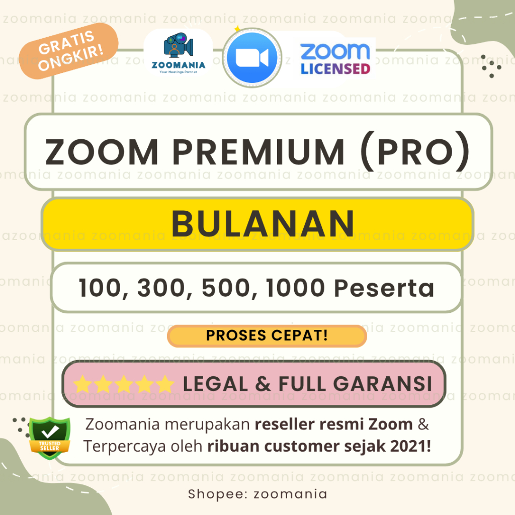 Zoom Pro Bulanan Akun 100 300 500 1000 Peserta / Partisipan Terpercaya Proses Cepat