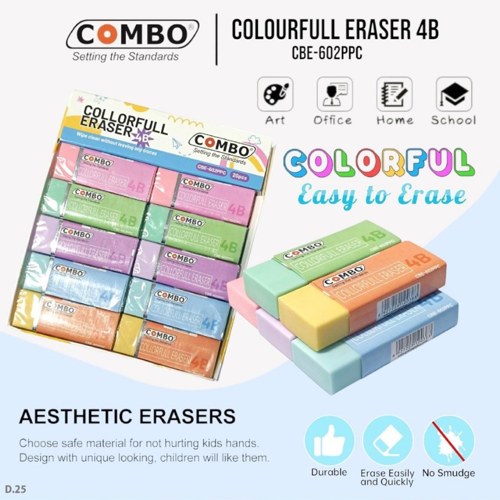 

1 BOX / 20 Pcs Eraser Combo CBE-602PPC Colourful