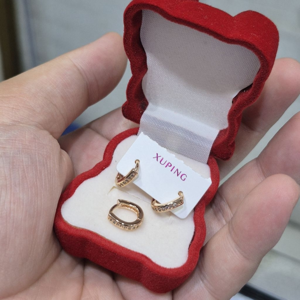 Giwang klip anting klip bulet mata baris motof list mas XUPING asli